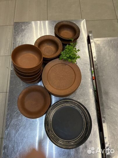 Посуда тарелки дымленая керамика
