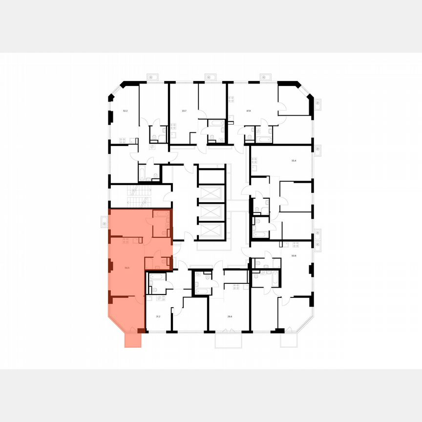 2-к. квартира, 54,5 м², 20/23 эт.