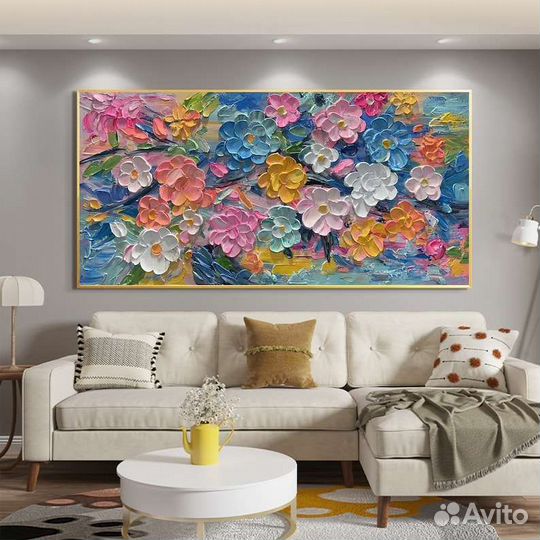 Текстурная картина маслом 3D Цветы в объёме