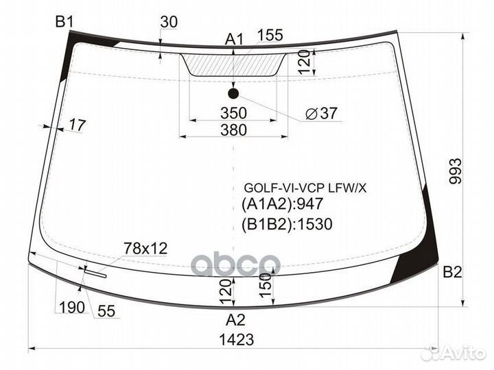 Стекло лобовое volkswagen golf V 3/5D HBK 05-08