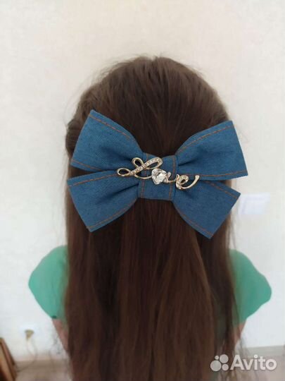 Заколка, джинсовый бант