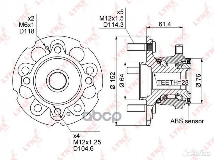 Ступица колеса зад прав/лев WH1080 lynxauto