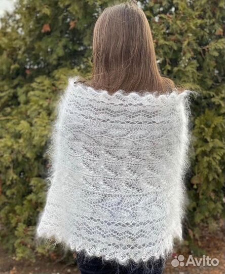 Палантин белый Шарф вязаный ручная работа