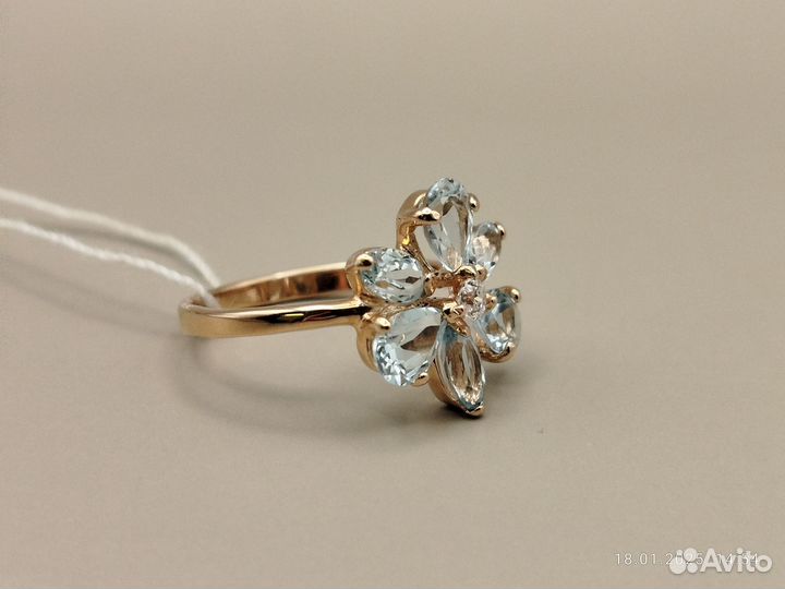 Кольцо золотое с топазом 585 пробы 17 размер