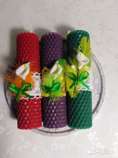 Свечи из вощины, свечи в кокосе, ручная работа