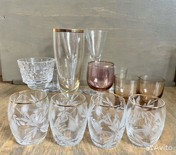 Бокалы и фужеры СССР винтаж с золотой полосой