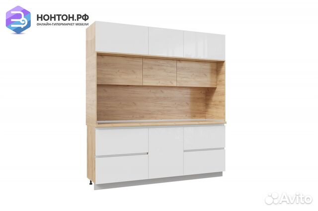 Кухня Лорен 2.2 м дуб крафт золотой / глянцевый бе