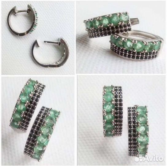Серебряные серьги с гранатом, изумрудом, опалом
