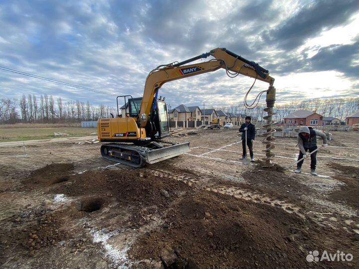 Услуги мини экскаватора с гидробуром + гидромолот