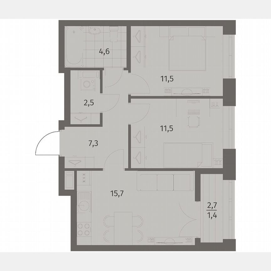 2-к. квартира, 54,4 м², 7/11 эт.