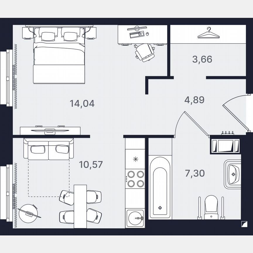 1-к. апартаменты, 40,5 м², 20/24 эт.
