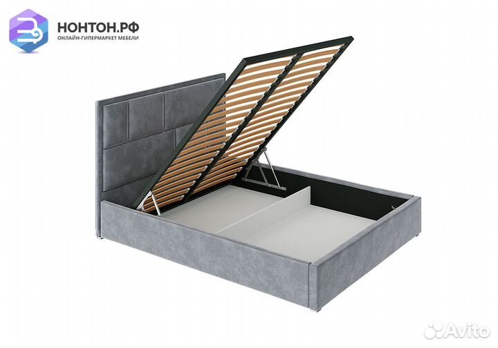 Кровать Стокгольм с подъемным механизмом велюр сер