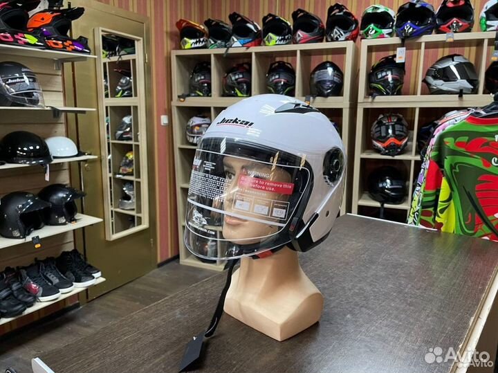 Открытый шлем с очками White для мото