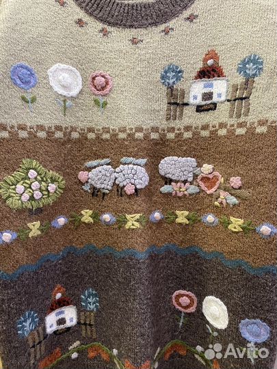Винтажный шерстяной свитер с сюжетом handmade
