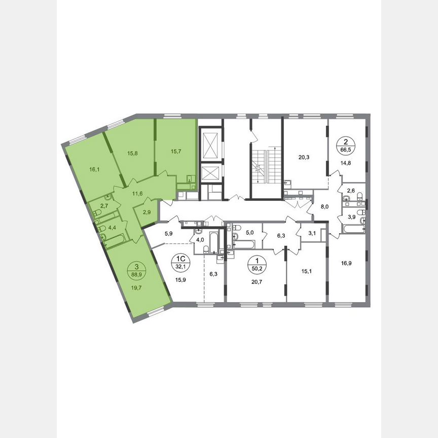 3-к. квартира, 88,9 м², 11/17 эт.