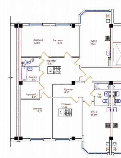 3-к. квартира, 91,7 м², 7/8 эт.