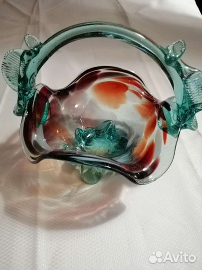 Ваза конфетница цветное стекло СССР