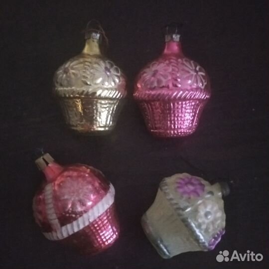 Елочные игрушки СССР Корзина с цветами 4 шт