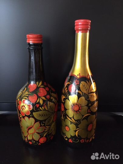 Декоративные бутылки под хохлому