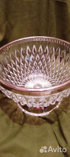 Большая ваза с металлическим ободком СССР хрусталь