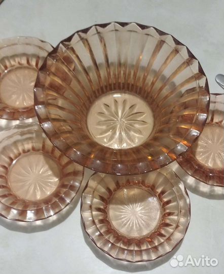 Ваза и розетки под варенье цветное стекло СССР