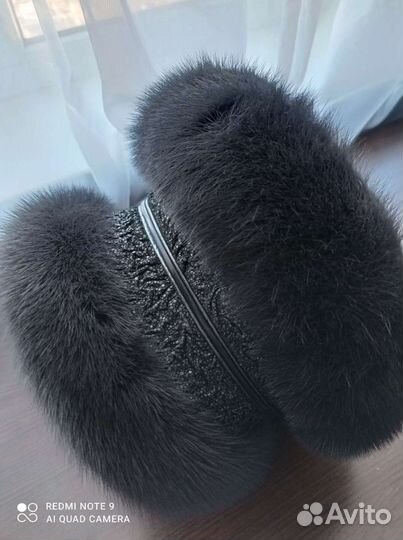 Шапка кожаная с норкой женская