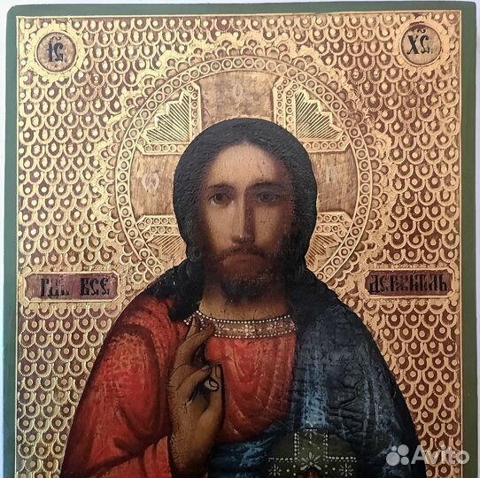 Старинная икона Иисус золото 19 век