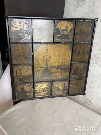 Картина медная чеканка СССР с мостами Ленинграда