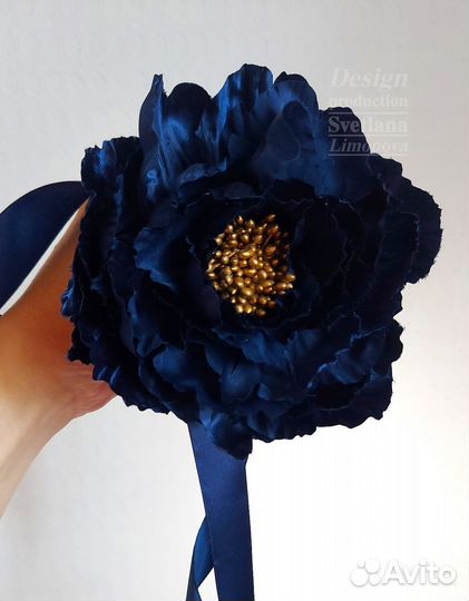 Аксессуар Брошь Чокер Пион Темно-синий