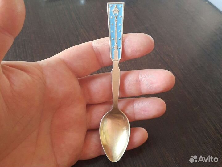 Серебрянная ложка эмаль позолота
