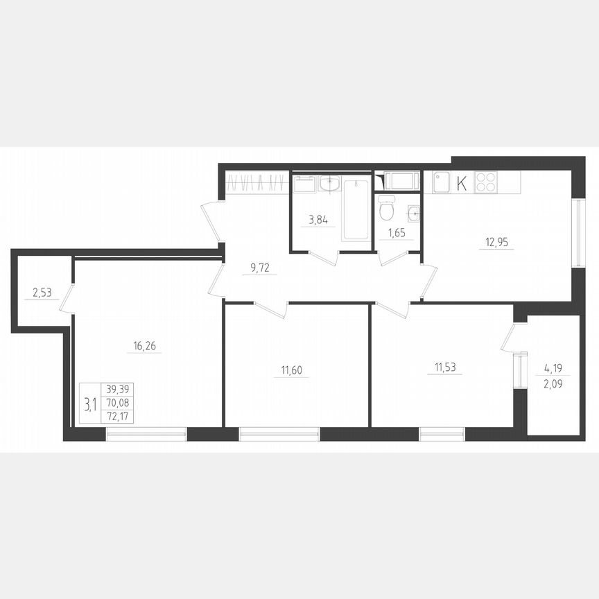 3-к. квартира, 72,2 м², 2/8 эт.