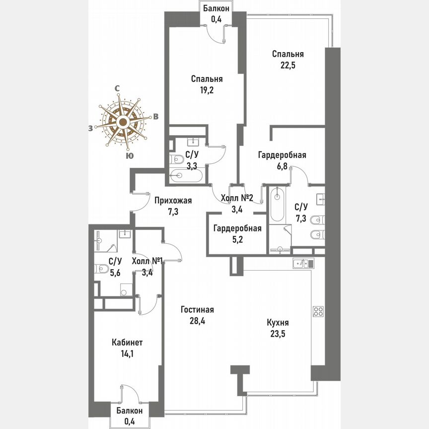 3-к. квартира, 153,3 м², 14/14 эт.