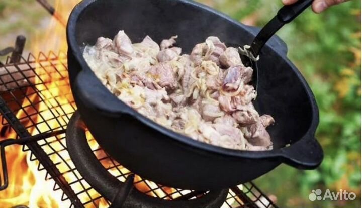 Казан чугунный 6Л круглое дно