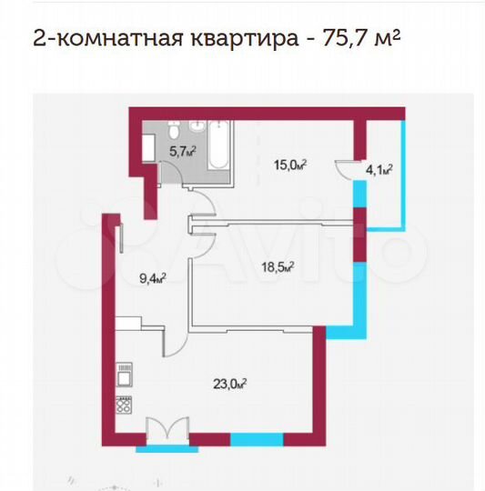 2-к. квартира, 76 м², 4/14 эт.