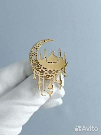 Брошь Мусульманская - мечети и месяц в золоте