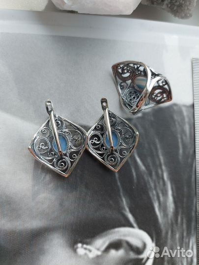 Комплект украшений с голубым агатом