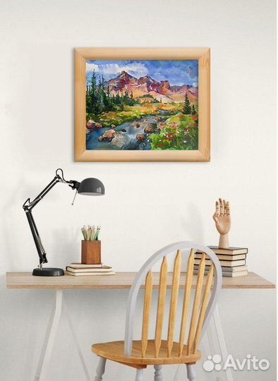 Картина маслом.Пейзаж.Природа.С горами 40х50 см
