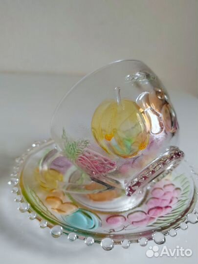 Чайная пара винтаж цветное стекло
