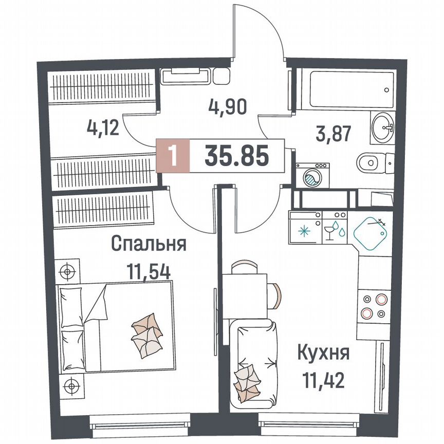 1-к. квартира, 35,9 м², 3/18 эт.