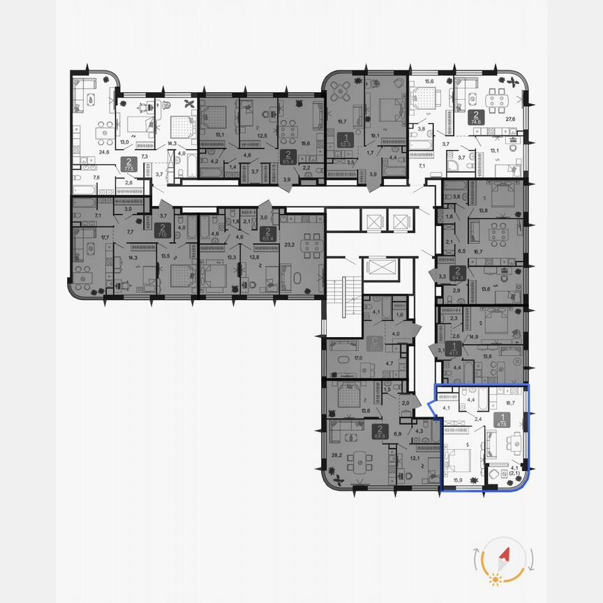 1-к. квартира, 47,6 м², 4/17 эт.