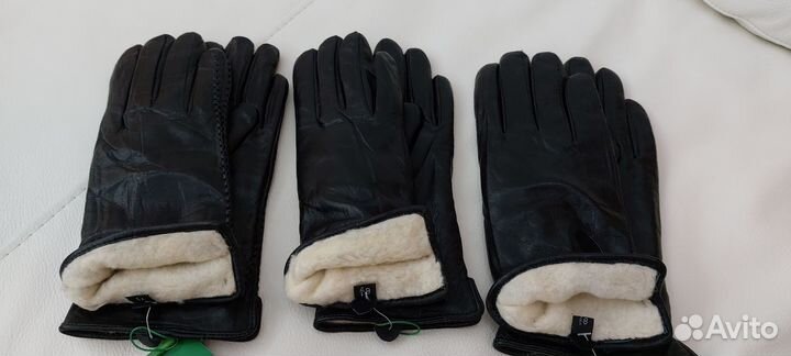 Зимние кожаные женские перчатки с набивной шерстью