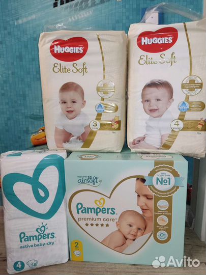 Подгузники Huggies elite soft, pampers premium