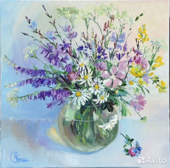 Картина маслом цветы. Букетик полевых цветов