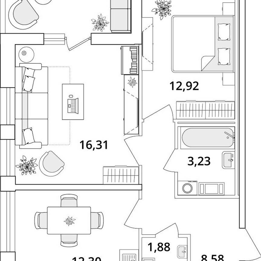 2-к. квартира, 59,4 м², 12/18 эт.