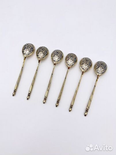 Серебряные чайные ложки 84 пр набор 6 шт в футляре