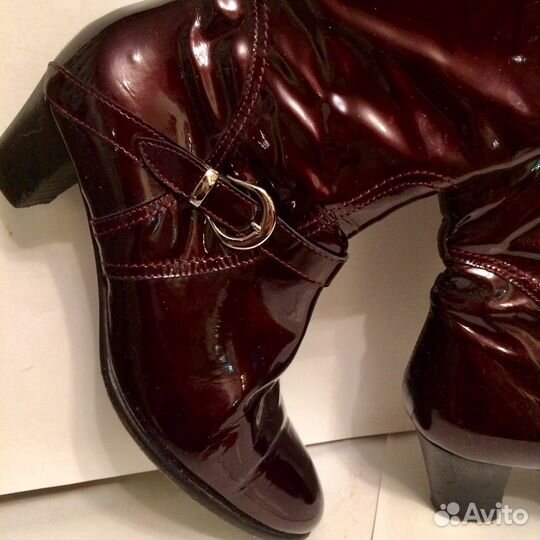 Сапоги бордовые Vero Cuoio, лаковые кожаные