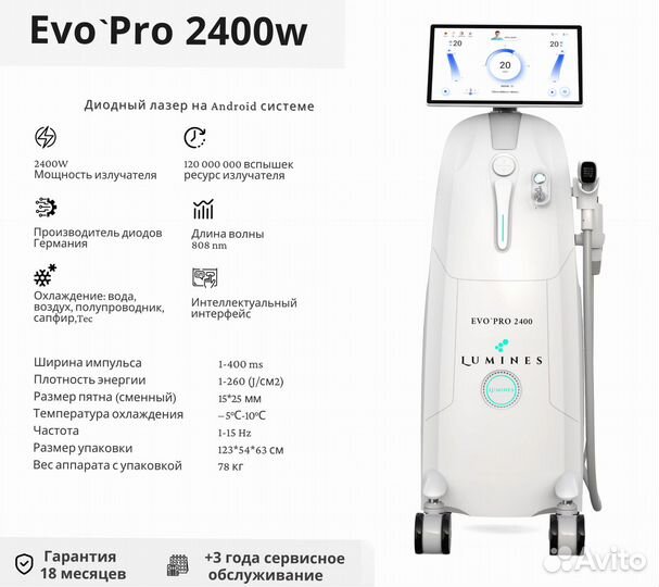 Диодный лазер для эпиляции люминес Evo-Pro 2400