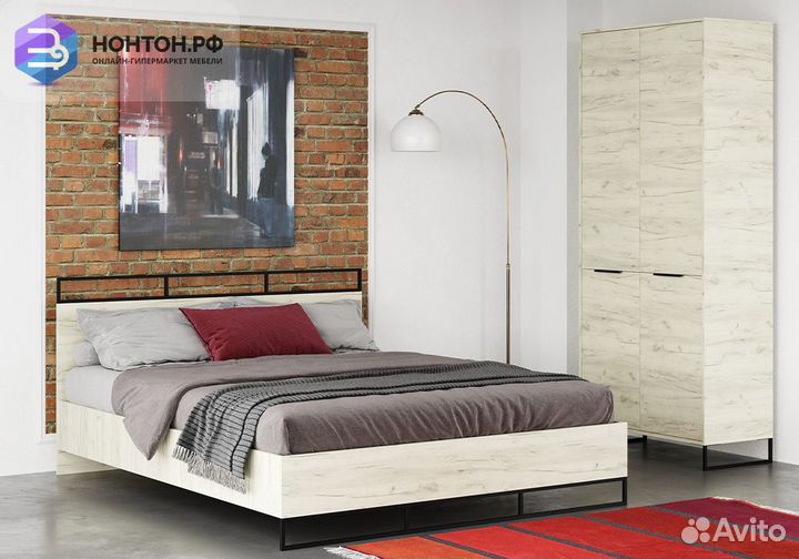 Кровать Лофт 1.6 м дуб крафт белый