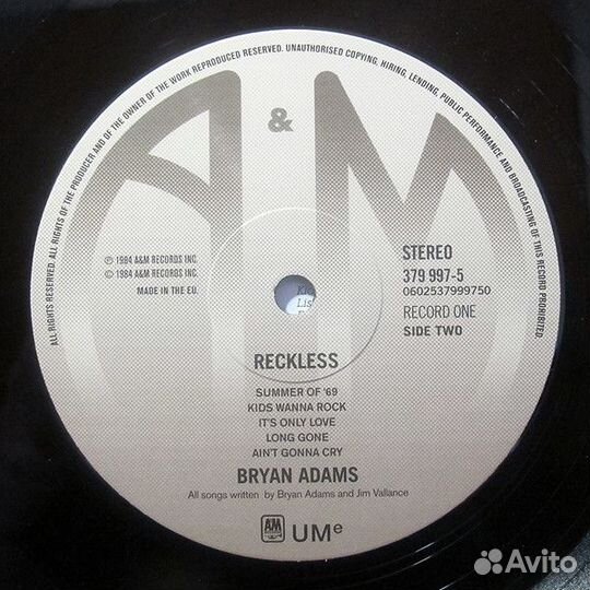Виниловая пластинка Adams, Bryan, Reckless