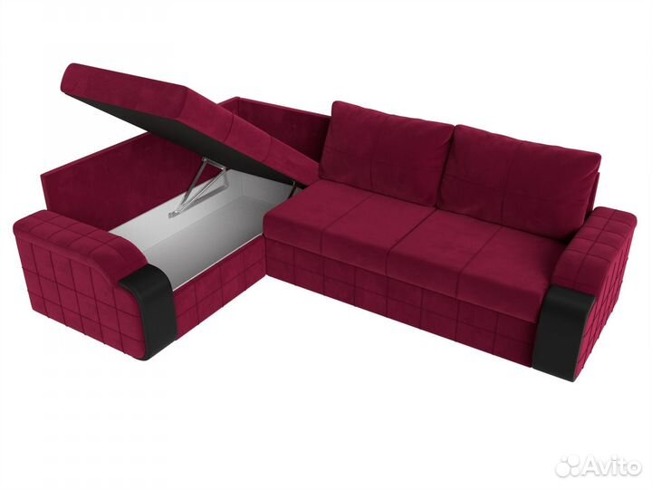 Диван угловой Николь левый угол, микровельвет, бордовый, черный, черный